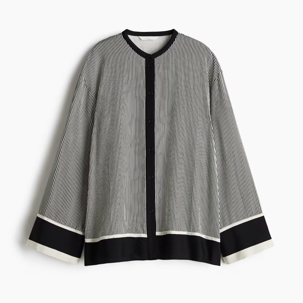 NEW H&M Striped Black and White Button-Up Blouse